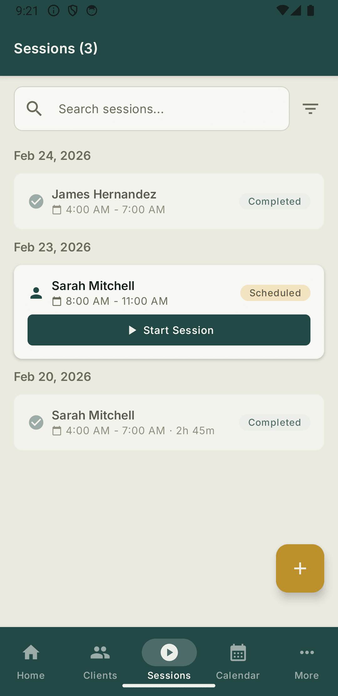 HomewellCRM mobile session tracking with timer